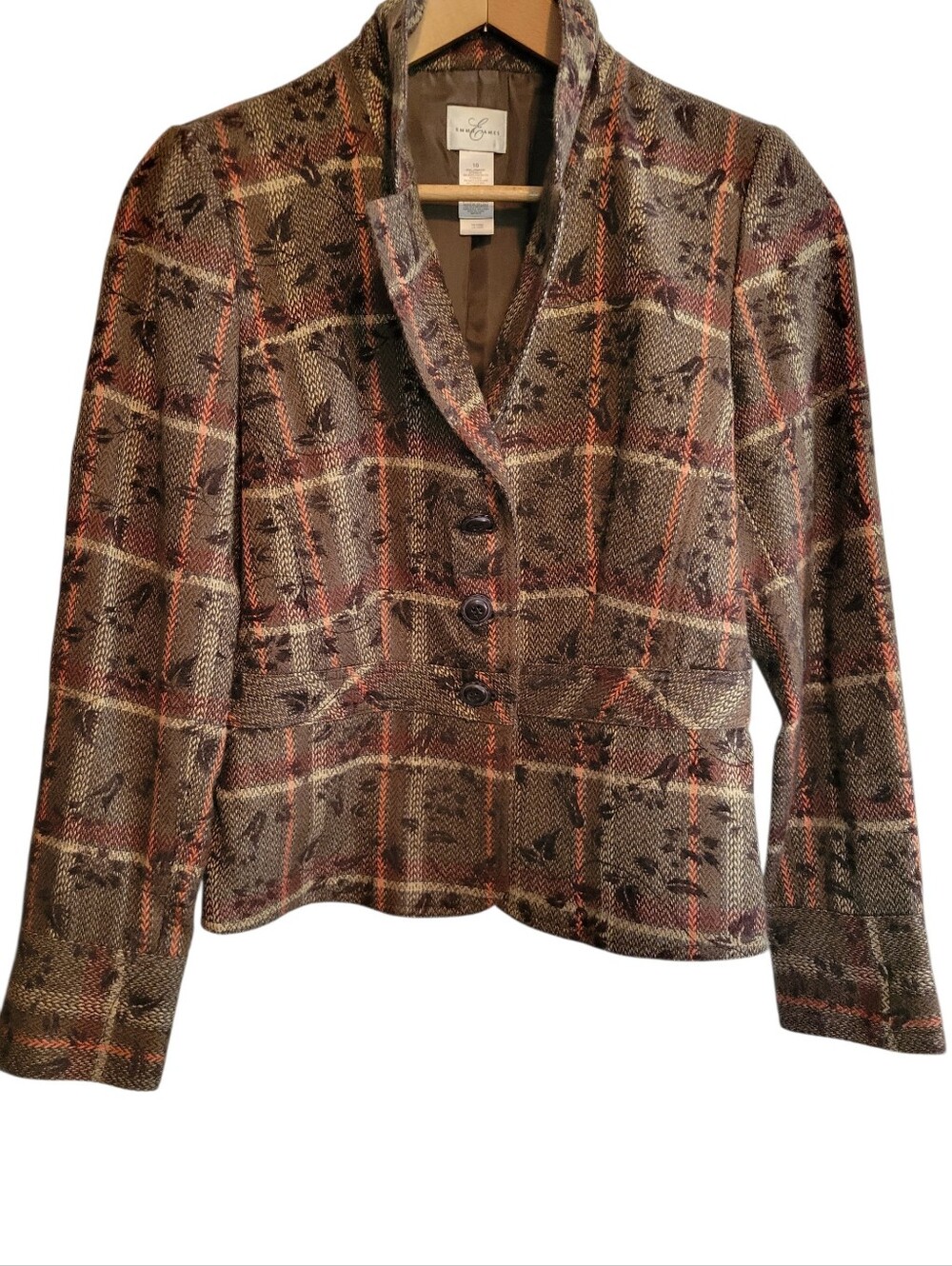 Vintage 90s Emma James Rustic floral brown wool blend blazer Academia size 10
